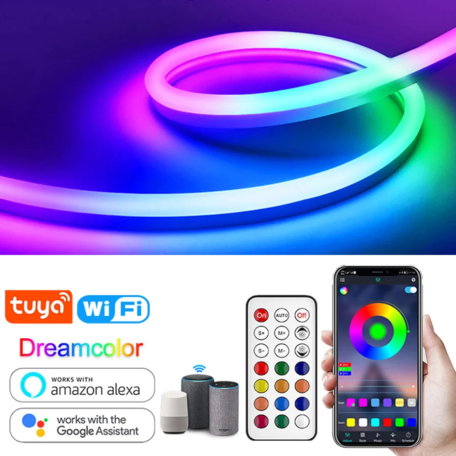 Tuya Smart LED Neon Lichterketten RGBIC DC12V WiFi/Bluetooth/Fernbedienung RGB Chasing Streifen Band Wasserdichte Außen beleuchtung