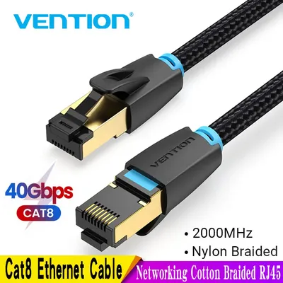 Vention CAT8 Ethernet-Kabel 40 Gbit/s 2000 MHz CAT 8 Netzwerk-Baumwollgeflochtenes Internet-LAN-Kabel für Laptops PS 4 Router RJ45-Kabel