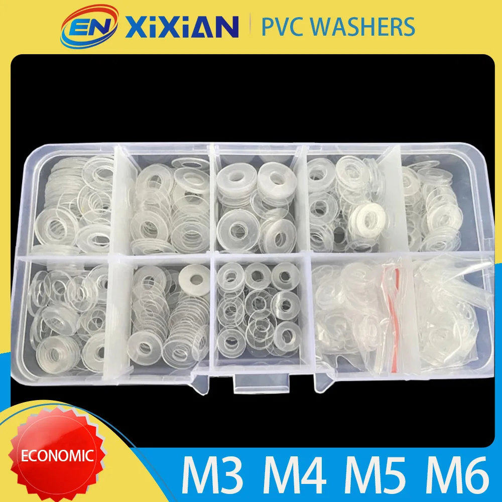 M2 M3 M4 M5 M6 M8 M10 M12 M14 M20 PVC-Unterlegscheiben-Set Hartplastik-Nylon-Dichtung Transparente Isolierung Flach gepolstertes Sortimentsset Image