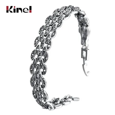 Kinel Helle Schwarz Kristall Armband Für Frauen Antike Silber Farbe Wenig Auge Link Armbänder Charme