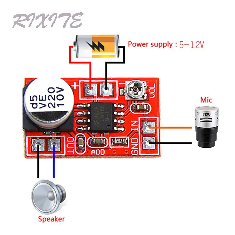 DC 5V-12V Micro Elektret Verstärker MIC Kondensator Mini Mikrofon Verstärker Bord Lautstärke Einstellbar Image