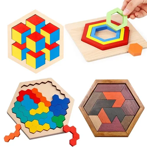 Montessori Tangram 3D Holz Puzzle Geometrie Jigsaw Puzzle Holz Konstruktor Bord spiel pädagogisches