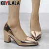 Bling Pumpen frauen Schuhe Spitz Champagner 7cm Gold Überzogene Chunky High Heels Patent Leder Schuhe Weibliche Plus größe 49 50