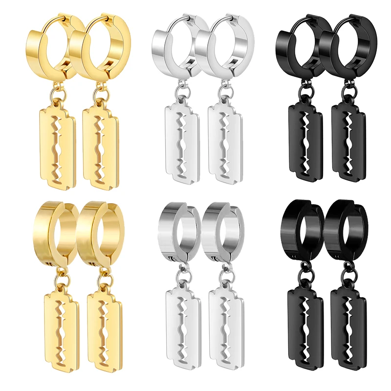1 paar Punk Gothic Edelstahl Stud Ohrring Kreative Klinge Anhänger punk rock rasierklinge ohrringe Gothic Hip-hop Ohr schmuck