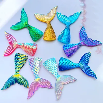 10Pcs Harz Schöne Glänzende Fischschwanz Mit Farbe Überzug Flatback Cabochon Sammelalbum Kawaii DIY