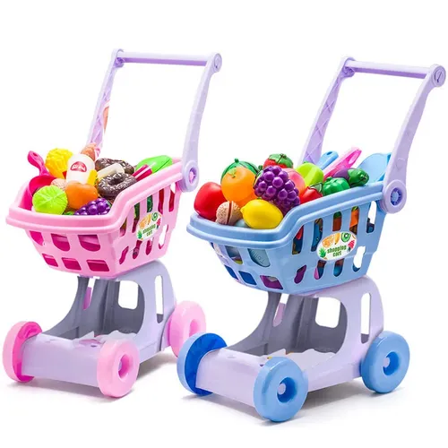 Einkaufs wagen Wagen Supermarkt Trolley Push Auto Spielzeug Korb Mini Simulation Obst Essen so tun