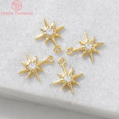 (308)6PCS 11MM 24K Gold Farbe Überzog Messing mit Zirkon explosion Sechs-star Charms Anhänger Hohe