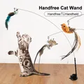 Handfree Vogel/Feder Katze Zauberstab mit Glocke Saugnapf Interaktives Spielzeug für Katzen Kätzchen
