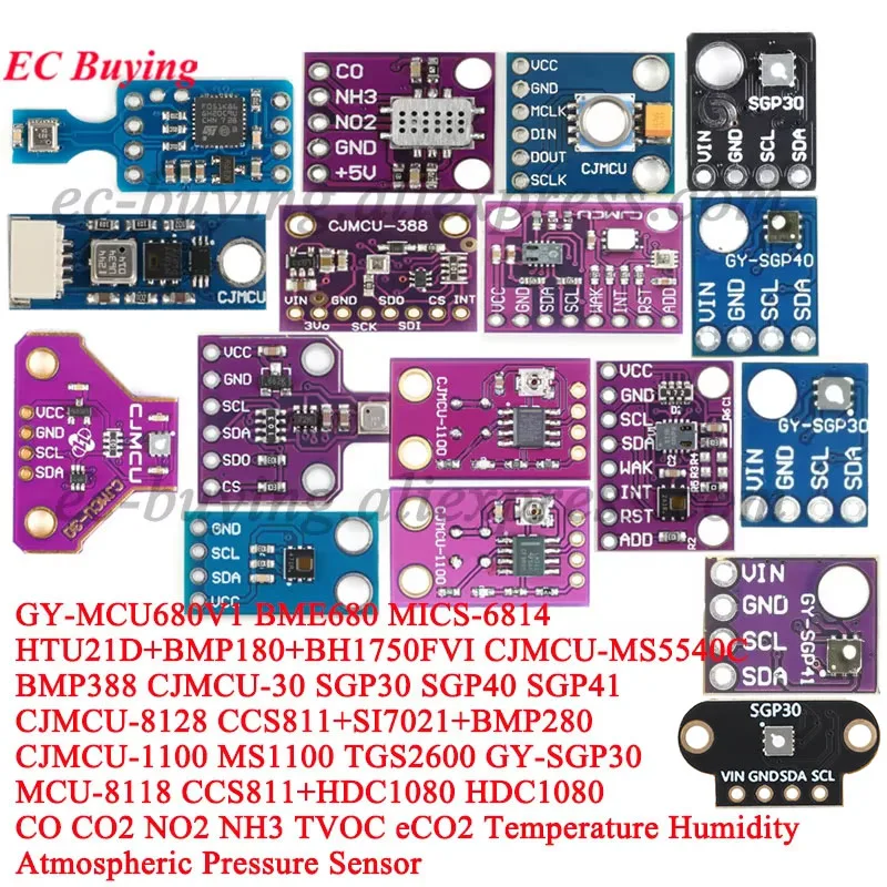 1-2 Stück GY-SGP30 SGP40 SGP41 MICS-6814 CCS811 TGS2600 BME680 Kohlendioxid-Gassensor Luftqualität CO2 CO NO2 NH3 TVOC eCO2 Erkennen Image