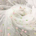 160x45cm kleine rosa Blume bestickt Mesh Stoff für Mädchen Prinzessin Kleid Tüll handgemachte DIY