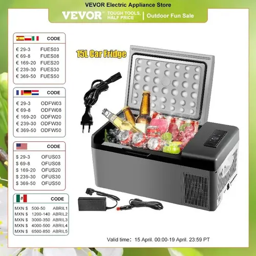 VEVOR Minikühlschrank Elektrische Kühlbox Auto Kühlbox 15 L 98 x 320 x 260 mm Kühlbox Elektrisch 20