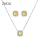 ZAKOL Mode Gelb Weiß Zirkonia Platz Stud Ohrringe Halskette Set für Frauen Shinny Runde Kristall