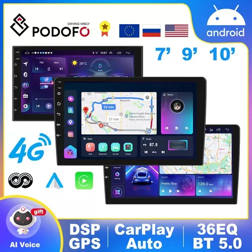 Podofo AI Android Auto Multimedia-Player 4G Split Screen Auto Radio GPS Audio Stereo 2 Din Autoradio