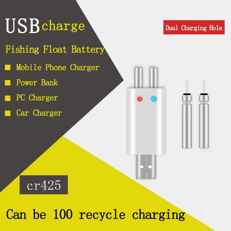 Wiederaufladbares CR425 CR322 Batterieladegerät, 1 Loch/2 Loch, passend für alle USB-Geräte, Angelschwimmer, Batteriezubehör B256 Image