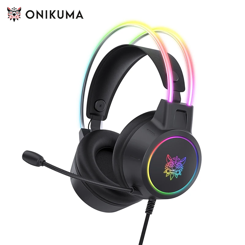 ONIKUMA RGB-Headset Gamer PC PS4 Gaming-Kopfhörer mit flexiblem HD-Mikrofon 3,5-mm-Kopfhörer für Xbox PS5 Switch Computerspiele Image