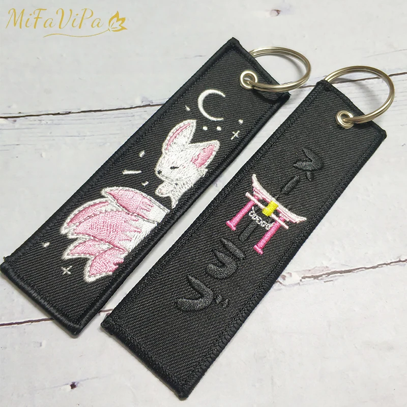 Mi FaViPa 1-teiliger Stickerei-Schlüsselanhänger, rosa Neunschwänziger Fuchs-Schlüsselanhänger für Frauen, Porte Clef, modischer Schlüsselanhänger, Schlüsselanhänger Image
