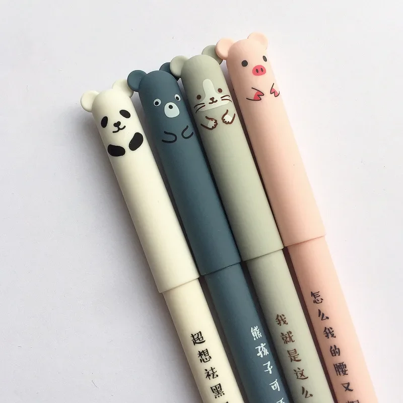 4 Teile/satz Kawaii Schwein Bär Katze Maus Löschbaren Gel Stift Schule Bürobedarf Schreibwaren Geschenk 0,35mm Blau Schwarz tinte Image