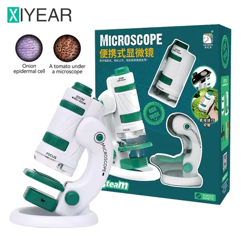 Kinder Wissenschaft Mikroskop Spielzeug Kit 60-180x Pädagogisches Mini Tasche Handheld-Mikroskop Mit