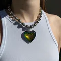 Grunge Mode Glas Herz Anhänger Halskette Y2k Ball Perlen Kette Aussage Choker Halskette für Frauen