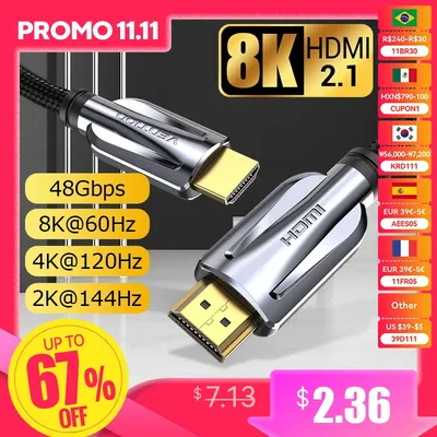 Tions HDMI 2,1 Kabel 8K/60Hz 4K/120Hz 48Gbps HDMI Digital Kabel Splitter für Xiaomi TV Box HDR10 +