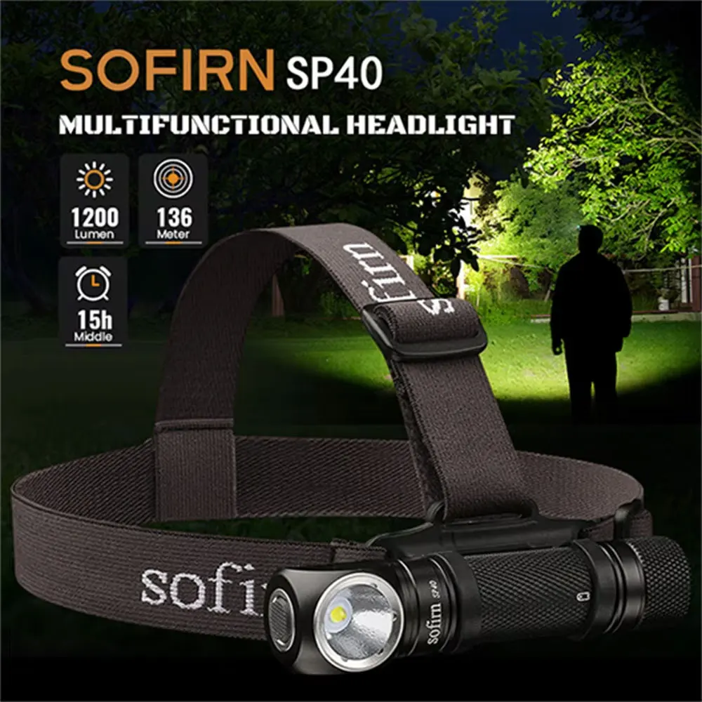 SOFIRN SP40 XPL LED EDC Stirnlampe 18650 Wiederaufladbare Lampe 1200lm Helle Outdoor-Angellampe mit Magnet-Endkappe Image