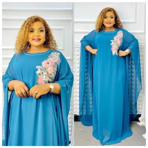 2023 African Dresses for Women Spring African Long Sleeve O-neck Blue White Gray Pink Long Robes