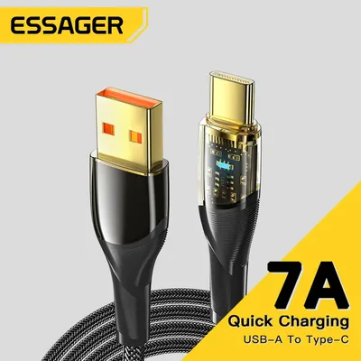 Essager 7A USB Typ C Kabel PD 100W Schnelle Lade Draht USB-C Ladegerät Datenkabel Für Huawei P50 P40 Image