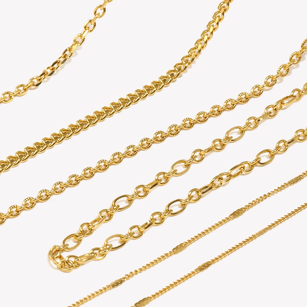 E.B.belle Dünne zarte Gliederblume Münze kubanische Kette Schicht Halskette vergoldet Silber Farbe Edelstahl Kette Halskette