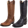 2025, neue Western-Cowboystiefel, schwarz, braun, Kunstleder, Winterschuhe, Retro-Männerstiefel, bestickte Herren-Stiefel mit mittlerer Wade, Größe 48, Botas
