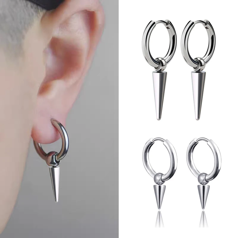 1pc Rock Kegel Anhänger Hoop Ohrringe Weibliche Männer Edelstahl Geometrische Knorpel Ohrringe Unisex Hip Hop Piercing Schmuck Geschenk