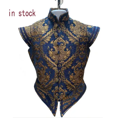 Neu! !! Erwachsene Männer Renaissance Tudor Elizabeth Weste Kostüm Pirat Kolonial Rot und Gold Image