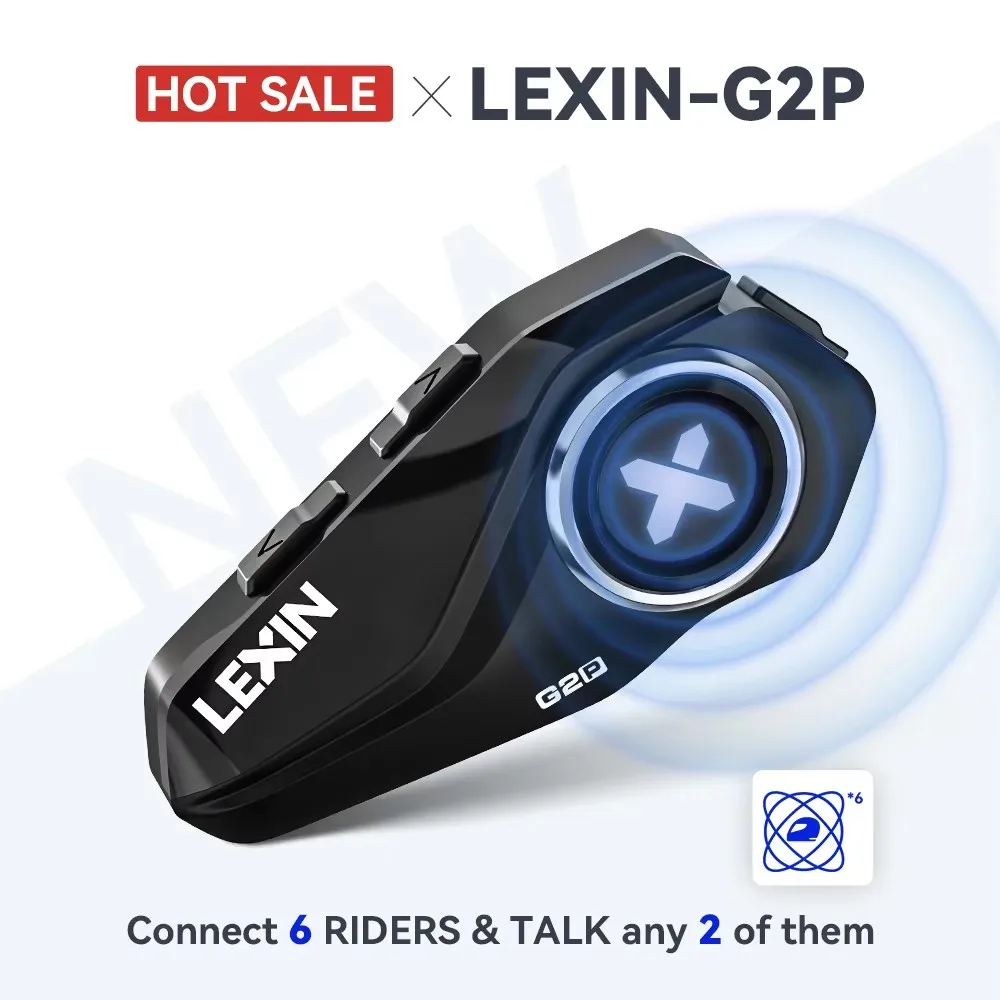 Lexin G2P Motorrad-Gegensprechanlage, Helm-Bluetooth-Headsets, Freisprech-Kommunikator für bis zu 6 Fahrer, Gegensprechanlage mit UKW-Radio Image