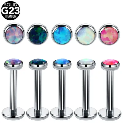 1 stück G23 Titan Intern Gewinde Labret Ring Lip Stud Bars Opal Stein Ohr Knorpel Tragus Barbell