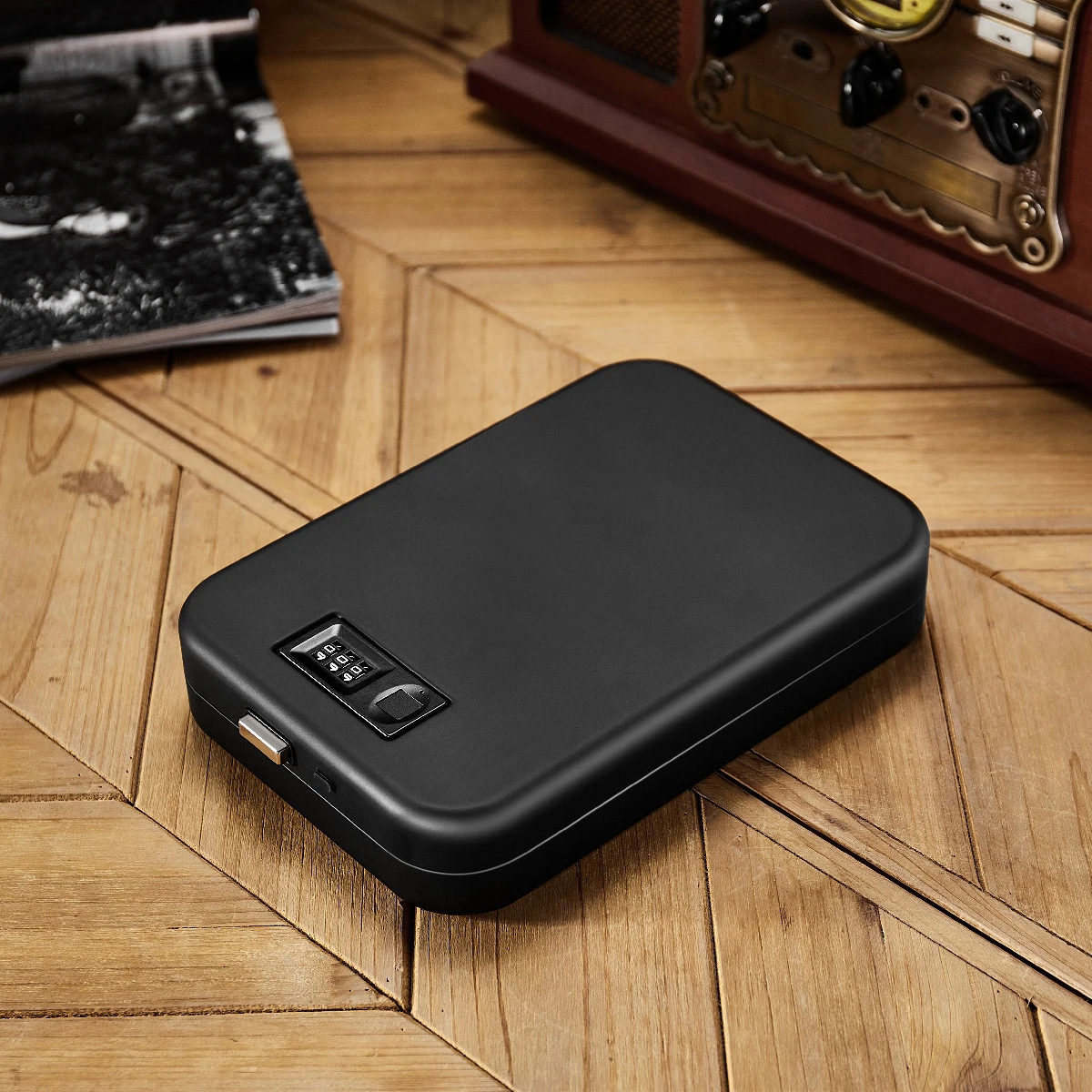 Tragbare Fingerabdruck-Passwort-Safes, Fingerabdruck-Pistolen-Safe, Mini-Pistolen-Pistolen-Safe mit Stahlseil, Auto-Mini-Anti-Diebstahl-Safe Image