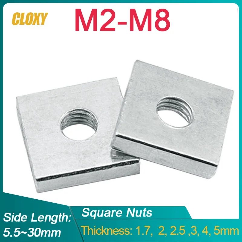 5 ~ 50 Stück M2 M3 M4 M5 M6 M8 verzinkter Kohlenstoffstahl dünne Vierkantmuttern Gleitblock für Aluminiumprofil-Zubehör DIN562 Image