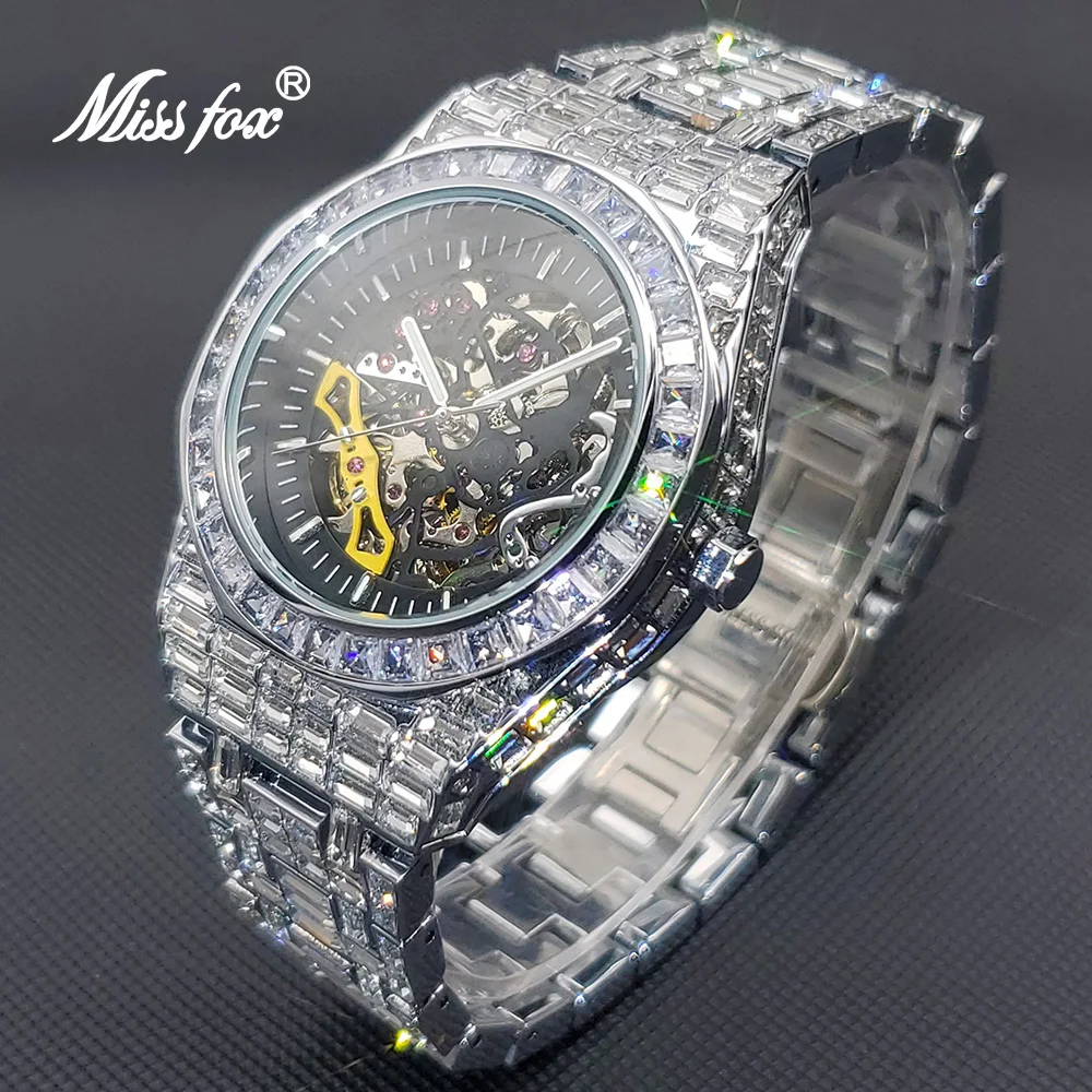 Luxus Automatische Uhr Für Männer Hip Hop Diamant Skeleton Mechanische relogio masculino Eis Aus wasserdicht Mann Uhren Dropshipping Image