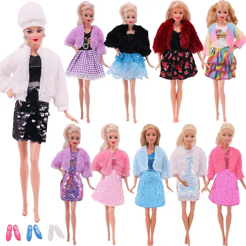 Barbies Puppe Kleidung Plüsch Jacke + Modische Anzug Rock + Baskenmütze Hut Geeignet Für 11 8 zoll