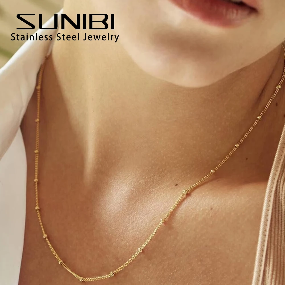 SUNIBI Edelstahl Kette Halskette für Frauen Gold Farbe Dünne Halsband Perle Kette Halskette Schmuck Großhandel Dropshipping Image