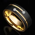 FDLK Luxus Mens 8mm Schwarz Edelstahl Gold Farbe Ring Kristall Hochzeit Band für männer Engagement