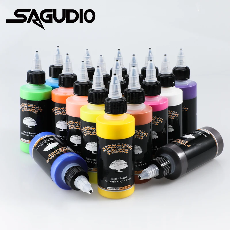 SAGUD Air Pinsel Auf Wasserbasis Acryl Farbe 18 Farben DIY Handgemachte 100 ML/Flasche Airbrush Tinte für Modellierung Kunst Textil schuhe Holz Image