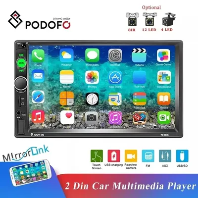 Podofo Universal 2 Din Auto Radio Stereo 7 INCH HD Touch Screen Multimedia Player BT Autoaudio FM Empfänger Spiegel Link monitor