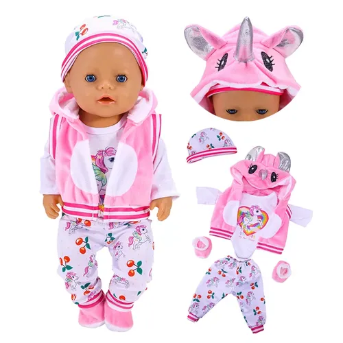 Puppe Outfit für 17 Zoll 43 Cm Puppen Einhorn Kleidung für Baby Geboren Puppen 5PCS DIY Anzug Puppen