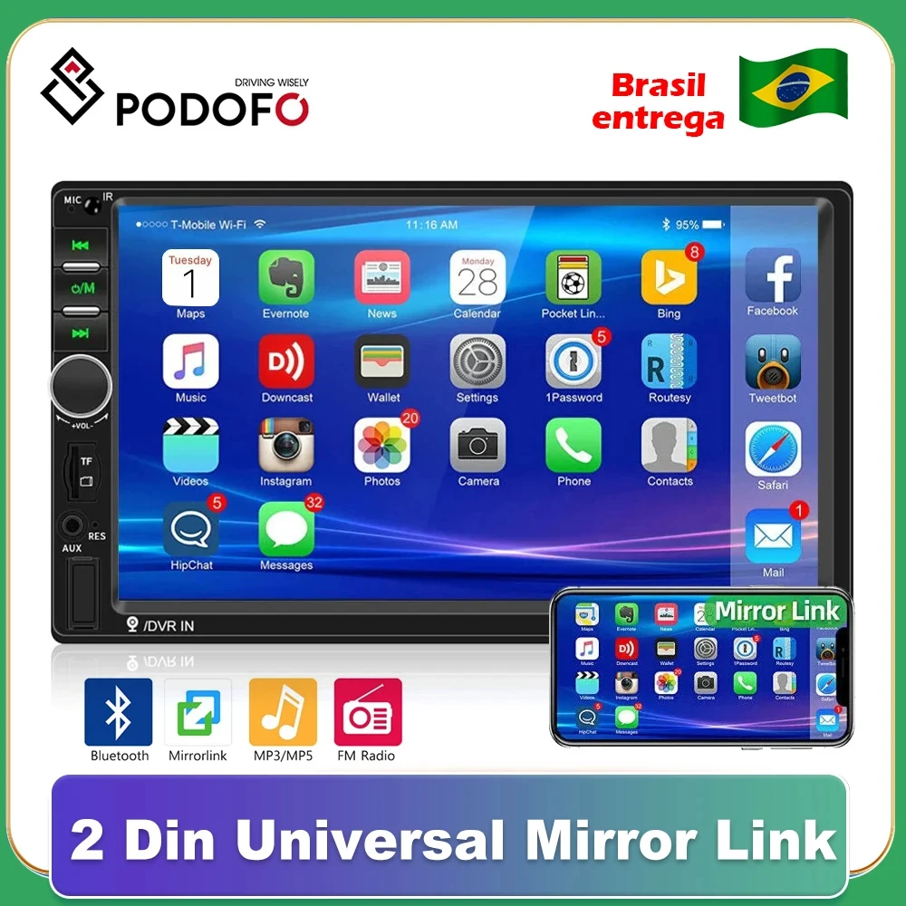 Podofo 2Din Autoradio 7 "HD Autoradio Multimedia Player Auto audio Auto Stereo MP5 Bluetooth USB TF FM Kamera 2 din Image