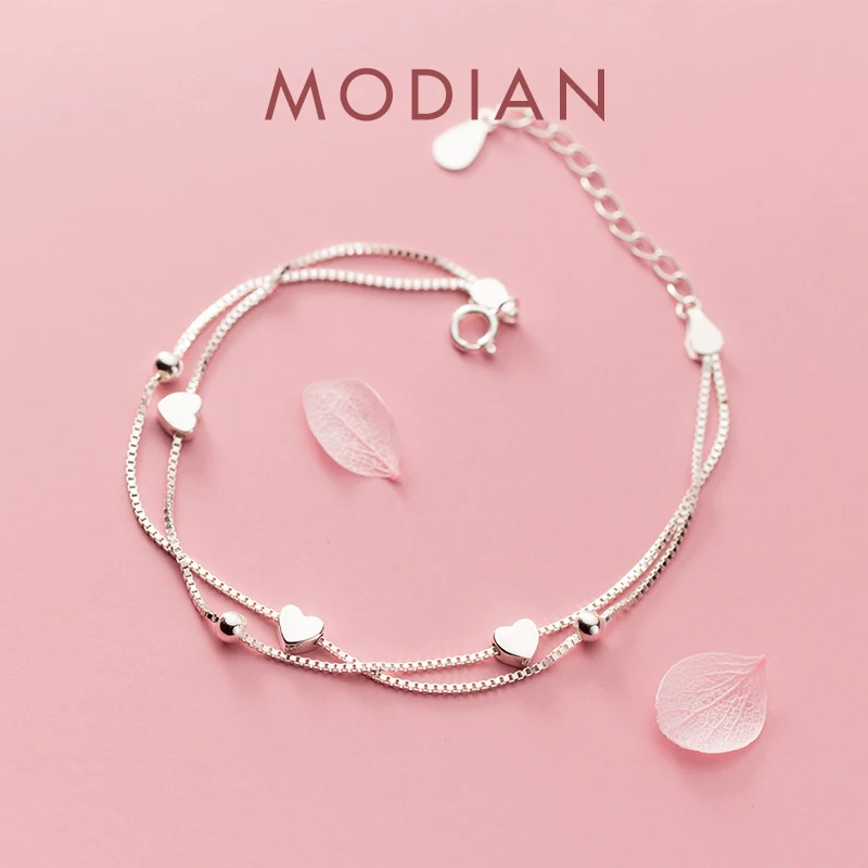 Modian Neue 925 Sterling Silber Kleine Kugeln Liebe Herzen Charme Armband für Frauen Einstellbare Link Kette Feine Schmuck Liebhaber Geschenk Image