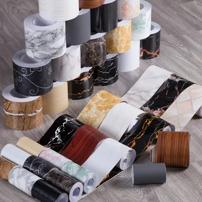10 m PVC wasserdichte Taillenlinie Holz Marmor selbstklebende Sockel Linie Tapete Wohnzimmer Dekor Image