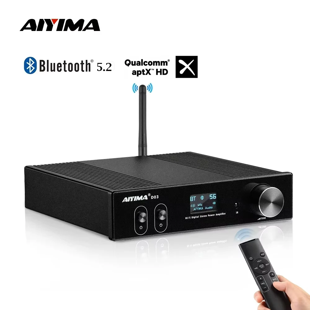 AIYIMA D03 Bluetooth-Verstärker 150Wx2 Stereo HiFi-Sound Verstärker Subwoofer-Verstärker USB DAC OLED APTX DIY 2.1 Heim-Audio Image