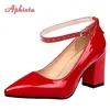 Aphixta Neue 2,75 Zoll Pimp Schnalle Patent Leder Schuhe Frauen Pumpt Freizeit Red Fashion Offizielle Spitz Plus Größe 50