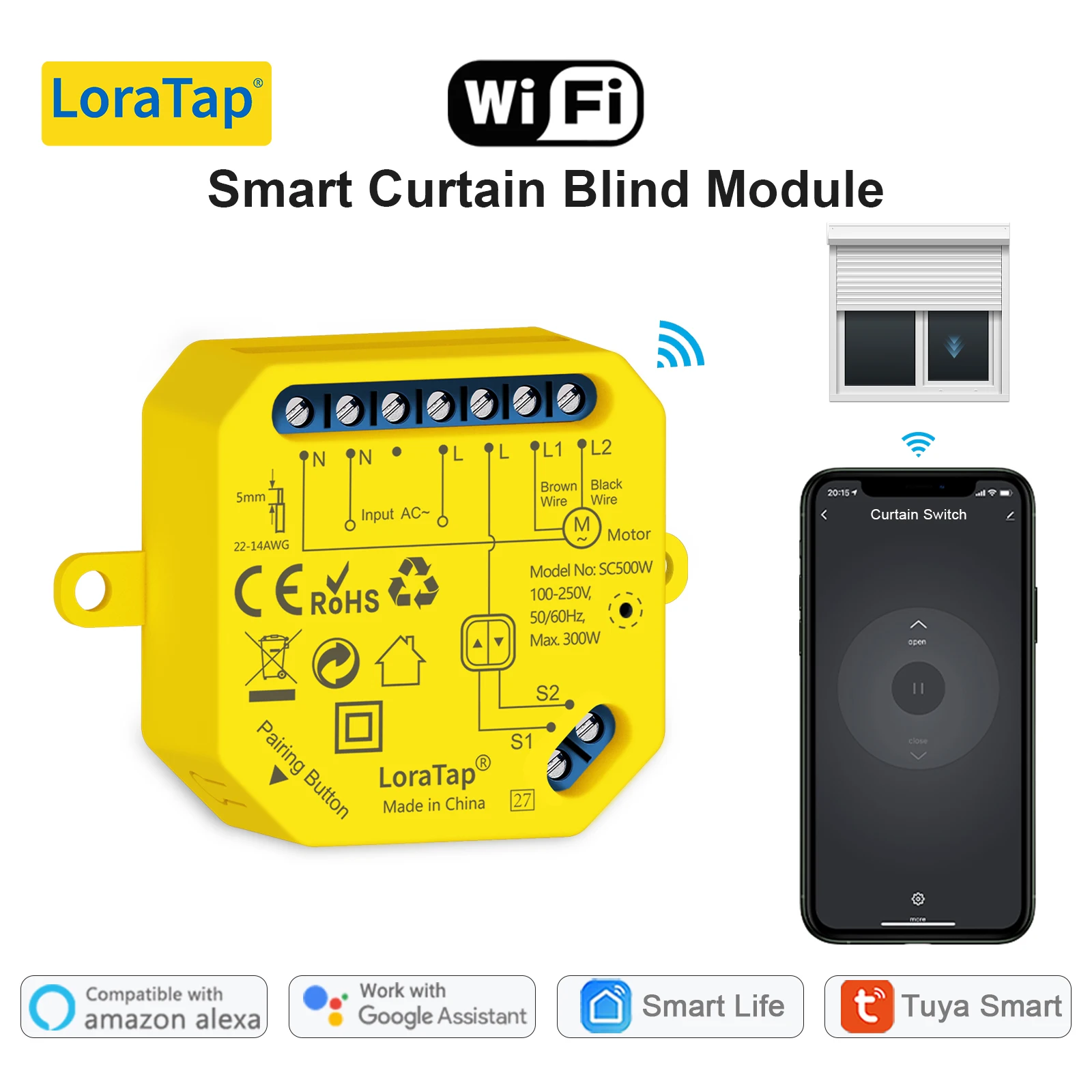 LoraTap Rollladen Fenster Vorhang WiFi Jalousien Motor Schalter Tuya Smart Leben App Google Home Alexa Voice Control Automation