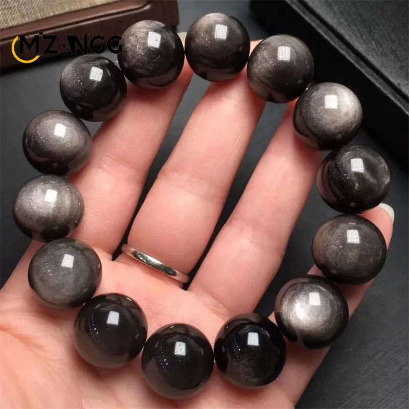 Natürliches Silber-Obsidian-Armband, Herren- und Damenmodelle, doppelte Katzenaugen, Silber-Obsidian, Gold, Obsidian, Glücksamulett, Handschnur Image