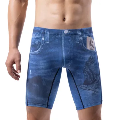 Neue Mode Eis Seide Unterwäsche lange Bein Boxershorts für Mann große Größe Jeans Stil Höschen Herren Luxus verlängern Unterhosen Image